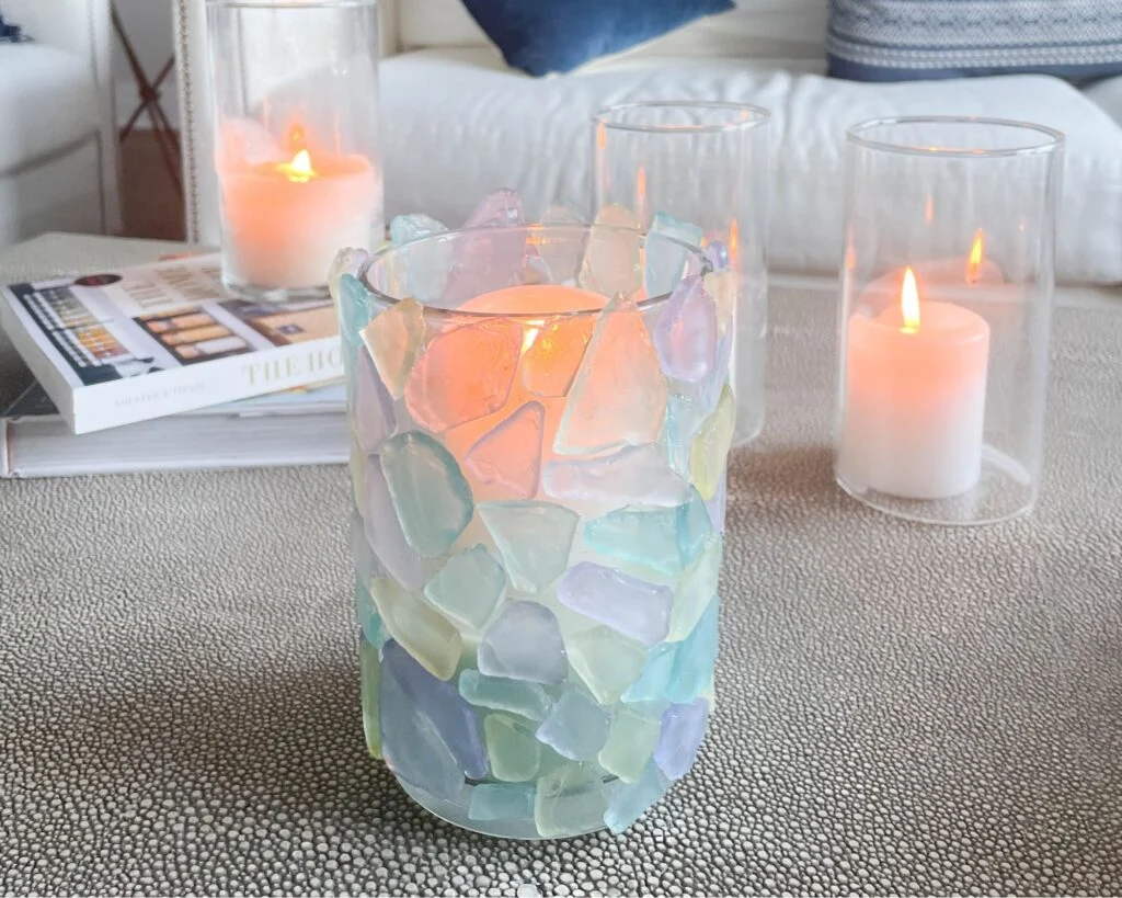 beach glass candle holder